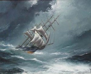 John Bentham-Dinsdale - US Clipper ship Occidental in a storm off Cape Flattery